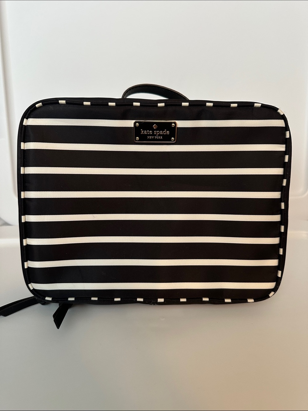 Kate Spade Black & White Striped Cosmetic Case